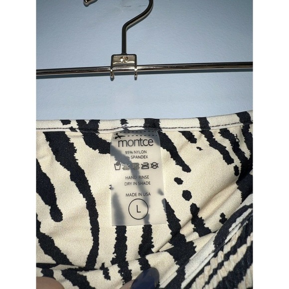 Montce Swim Zebra Micro Scrunch Tamarindo Ruffle Bikini Bottom Women Size Large - Picture 6 of 7